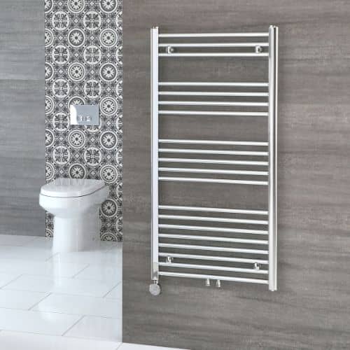 electric heated towel rail in a bathroom