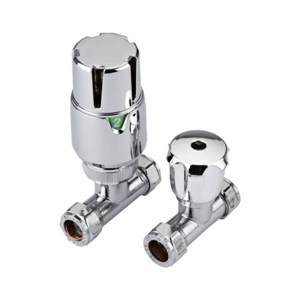 Milano - Thermostatic Chrome Straight Radiator Valves (Pair)