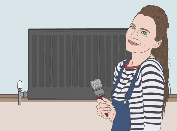 woman painting a radiator