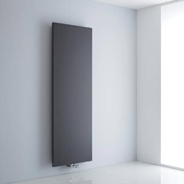 grey flat panel radiator on a white background