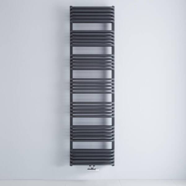 The Milano Bow Central Connection bar on bar heated towel rail in anthracite The Milano Bow Central Connection bar on bar heated towel rail in anthracite
