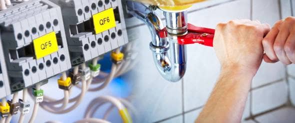 An electrician and a plumber side by side