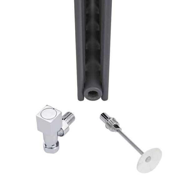 A flow diverter and radiator valve being placed inside a radiator A flow diverter and radiator valve being placed inside a radiator