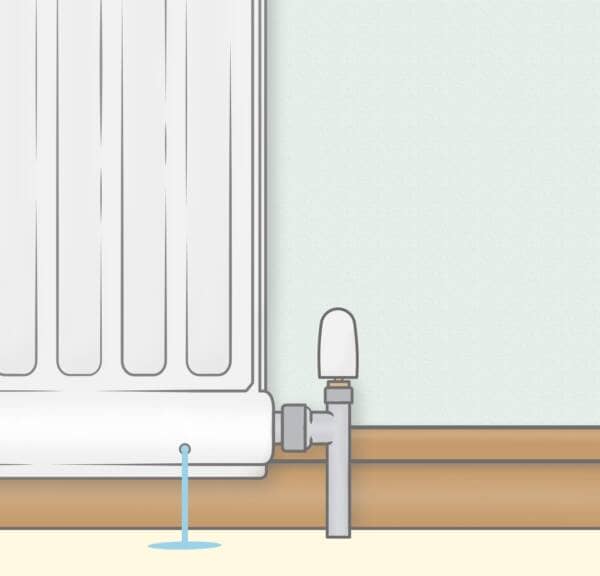 cartoon image of a radiator leaking from a pinhole leak
