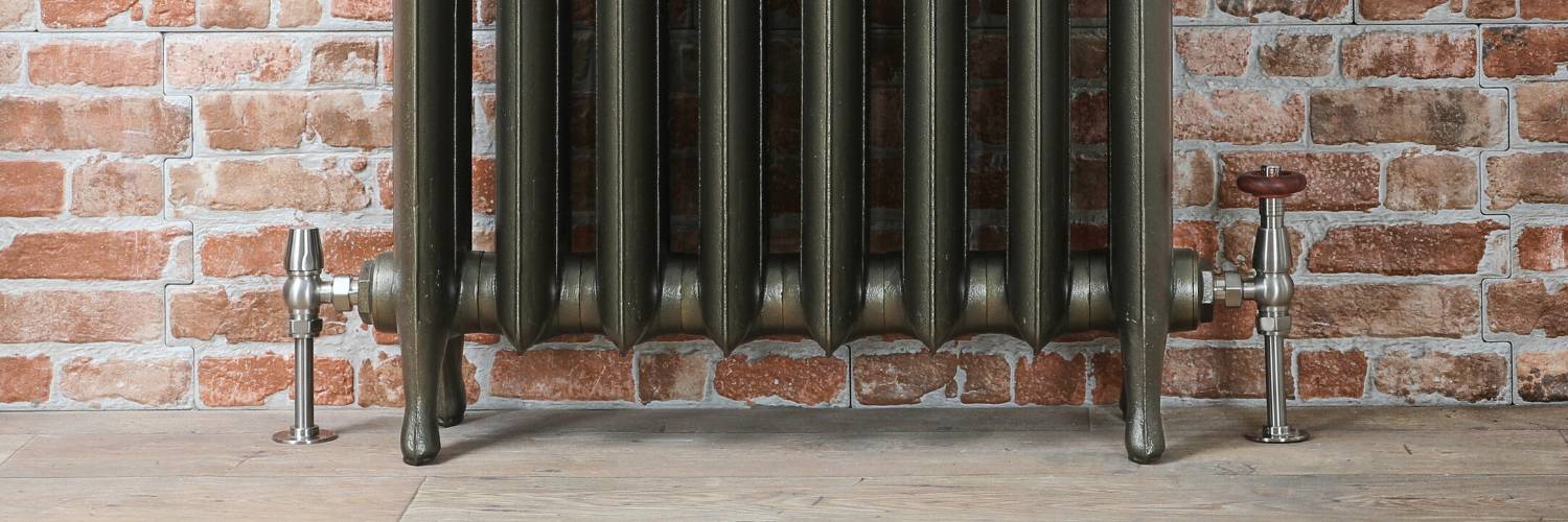bottom view of cast iron radiator in pewter