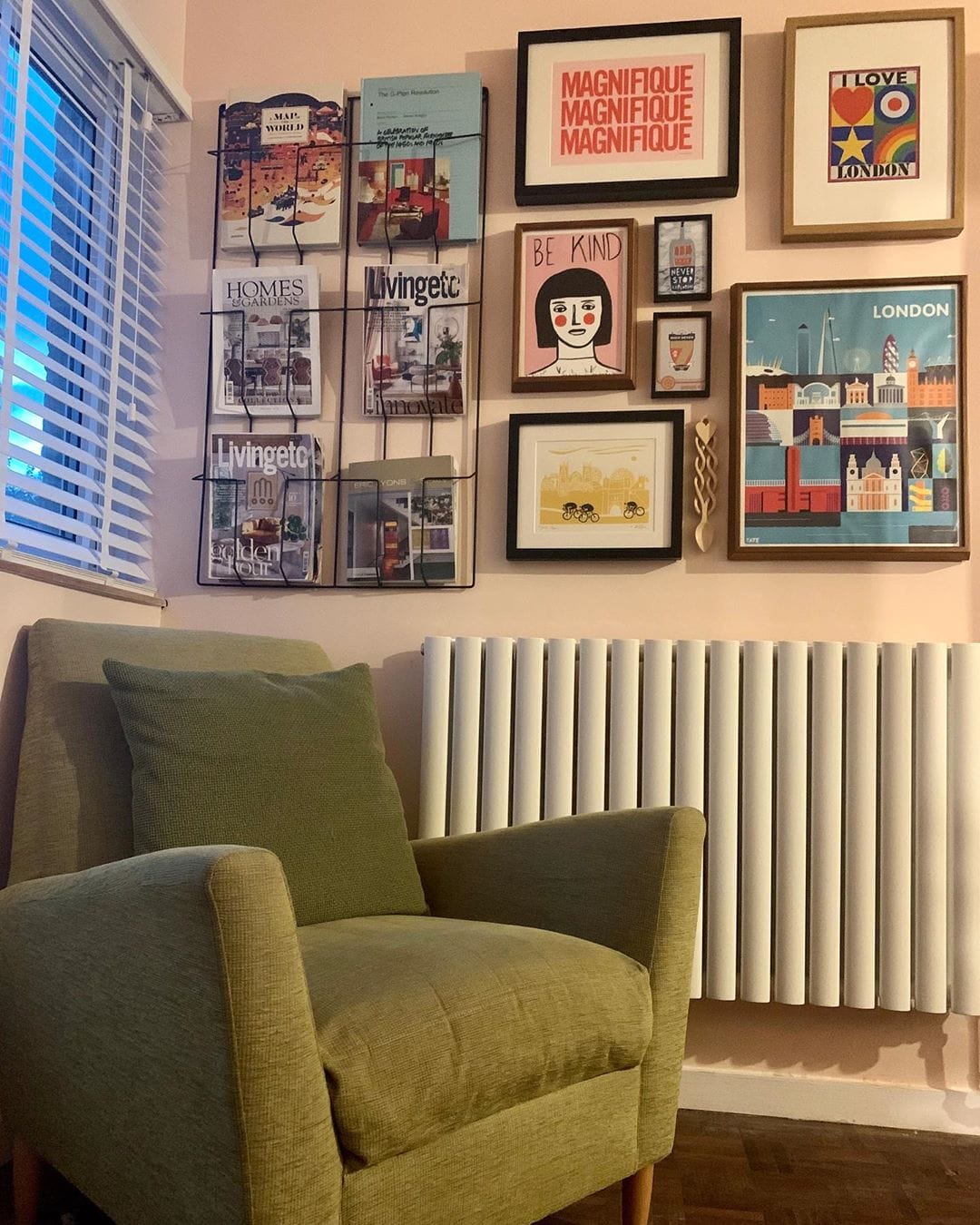 white designer radiator on a gallery wall