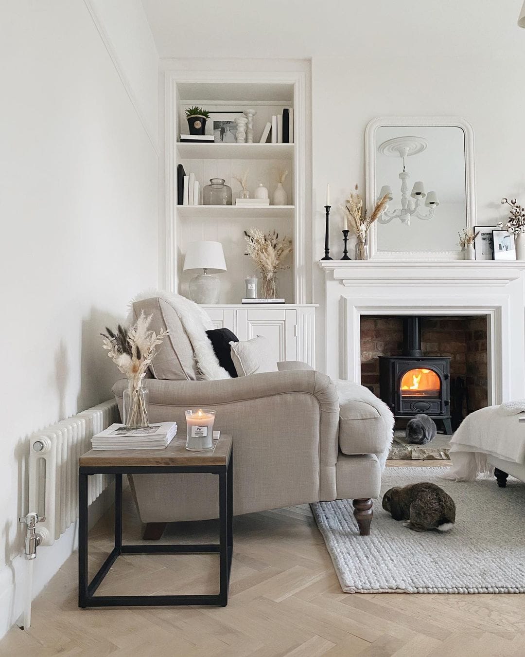 white radiator in a beige living room