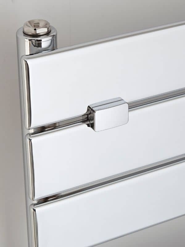 chrome heated towel rail close up