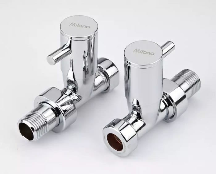 Milano chrome straight radiator valves Pair of Milano Minimalist Chrome Straight Radiator Valves