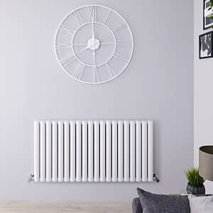 White horizontal milano aruba designer radiator in a grey room