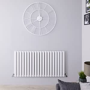 white horizontal designer radiator White horizontal milano aruba designer radiator in a grey room