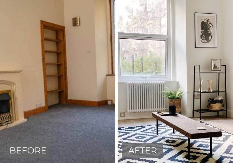 before and after living room decor