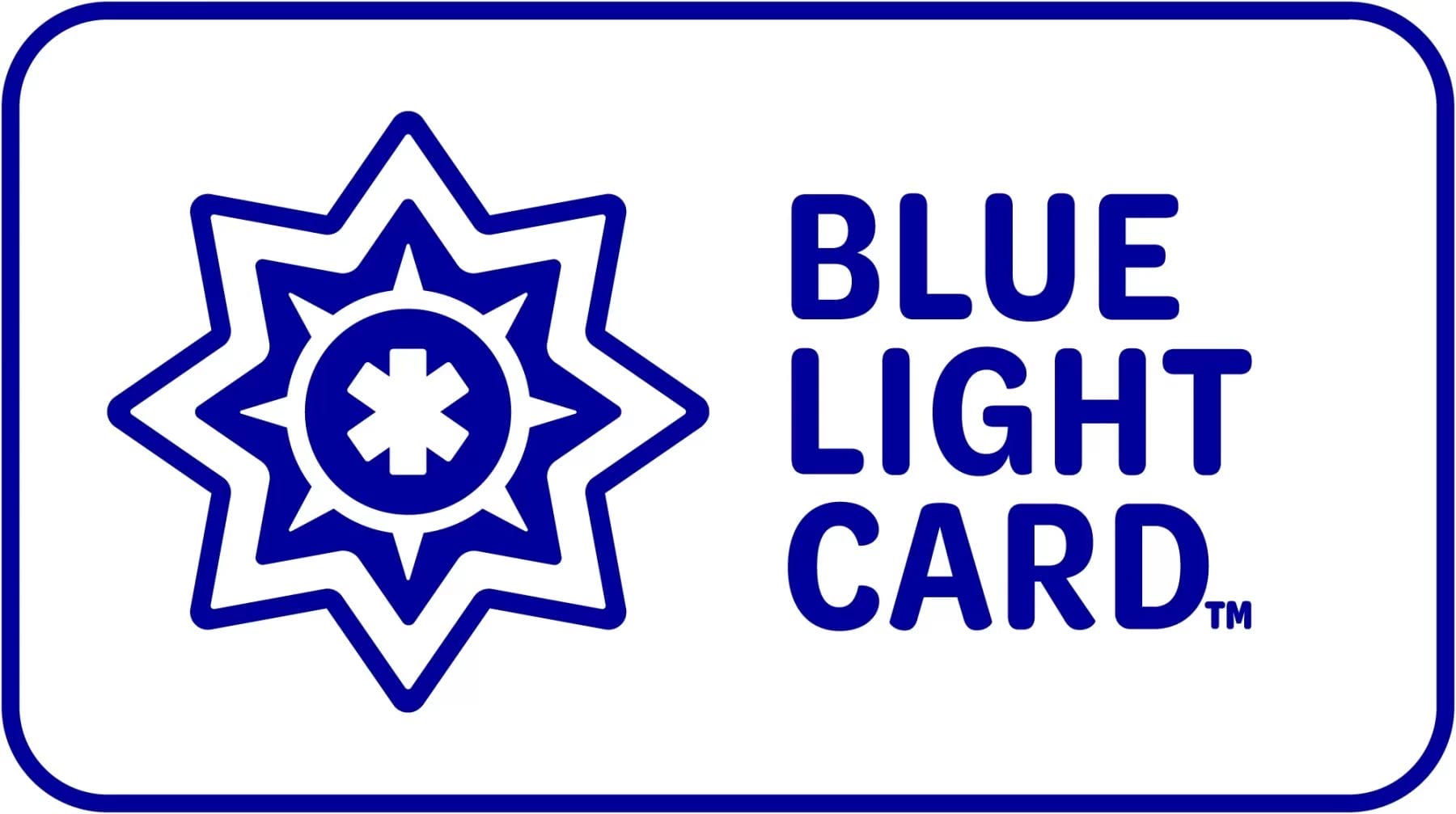 The blue light card logo in the shape of a card The blue light card logo in the shape of a card