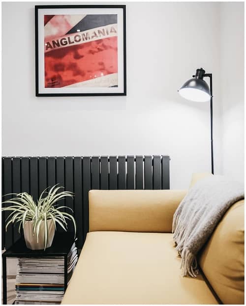 horizontal designer radiator in a living room