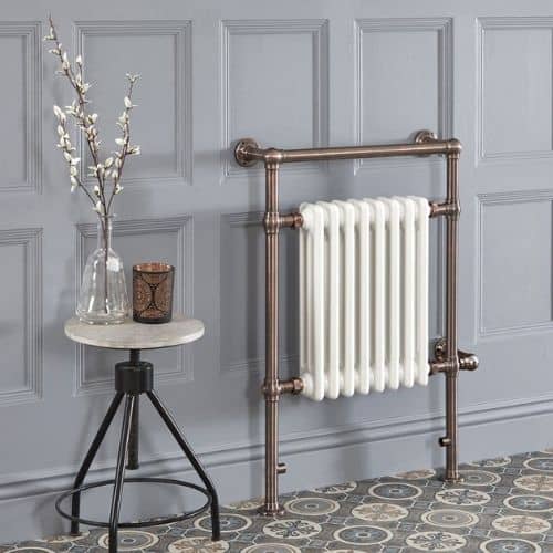 milano elizabeth electric heated towel rail on a panelled wall