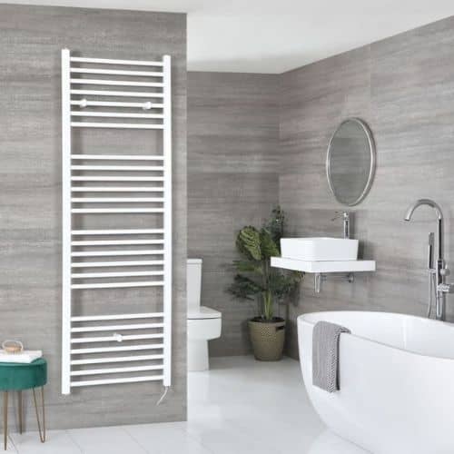 milano ive white electric radiator in a bathroom
