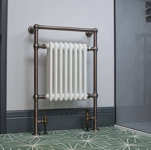 Elizabeth HTR in bathroom full shot Elizabeth heated towel radiator in bathroom