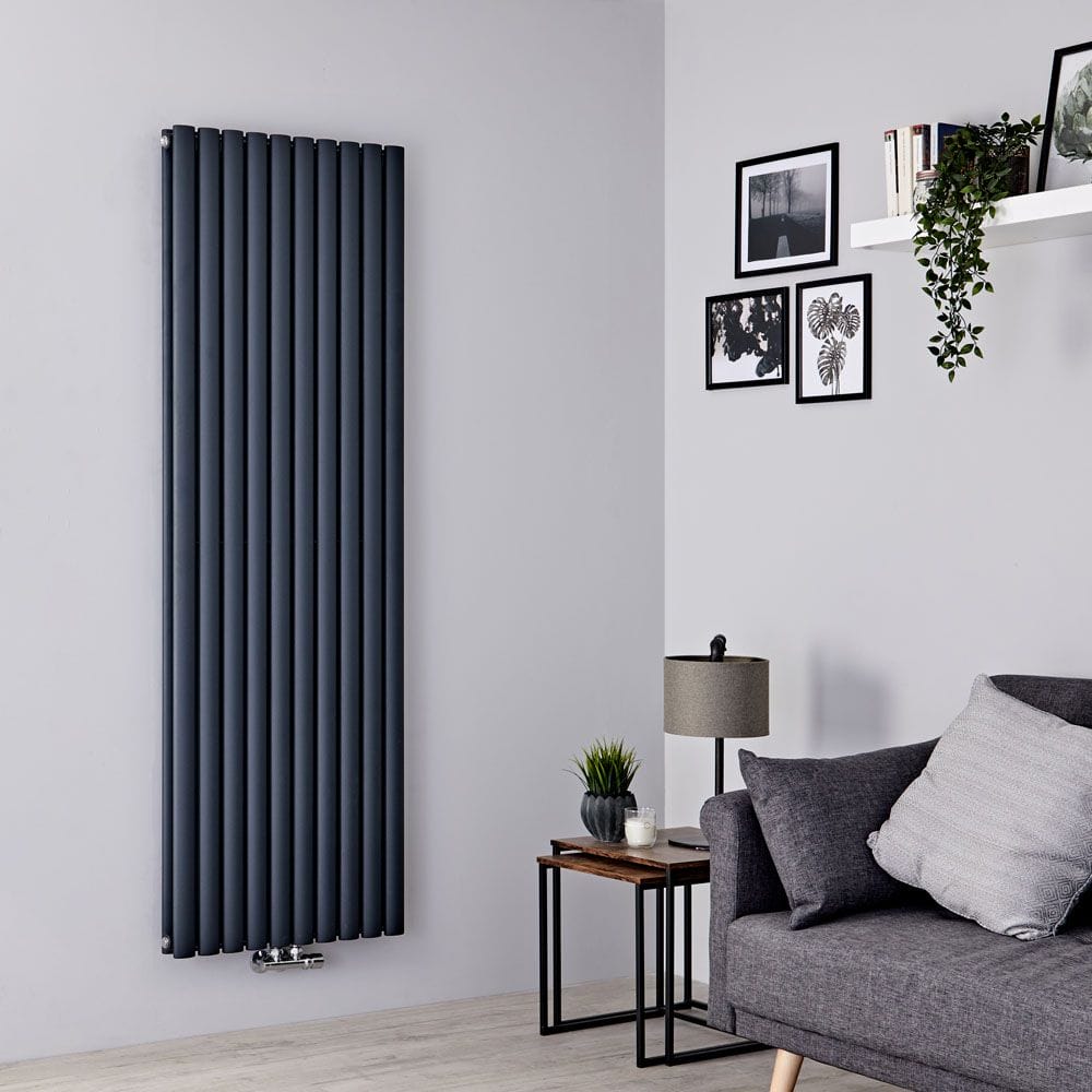 Milano Aruba Flow - Anthracite Vertical Double Panel Middle Connection Designer Radiator 1780mm x 590mm