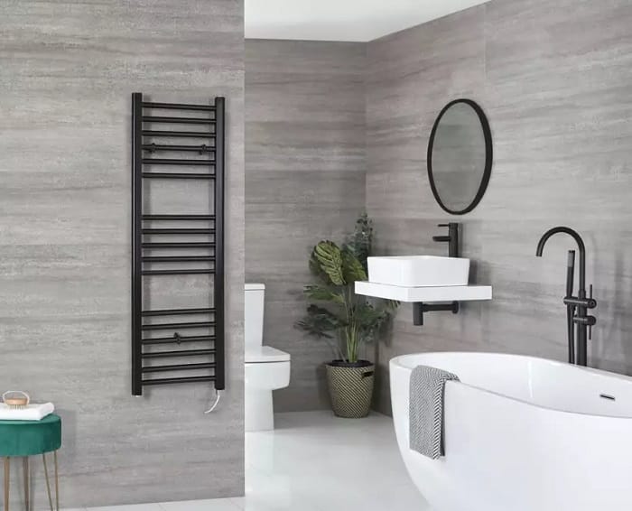 Milano Nero Electric Flat Matt Black Heated Towel Rail