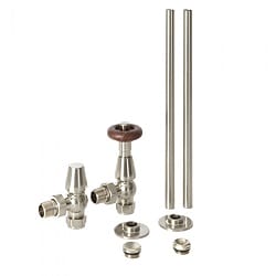 Milano Windsor - Traditional Thermostatic Angled Radiator Valve and Pipe Connector Set Satin