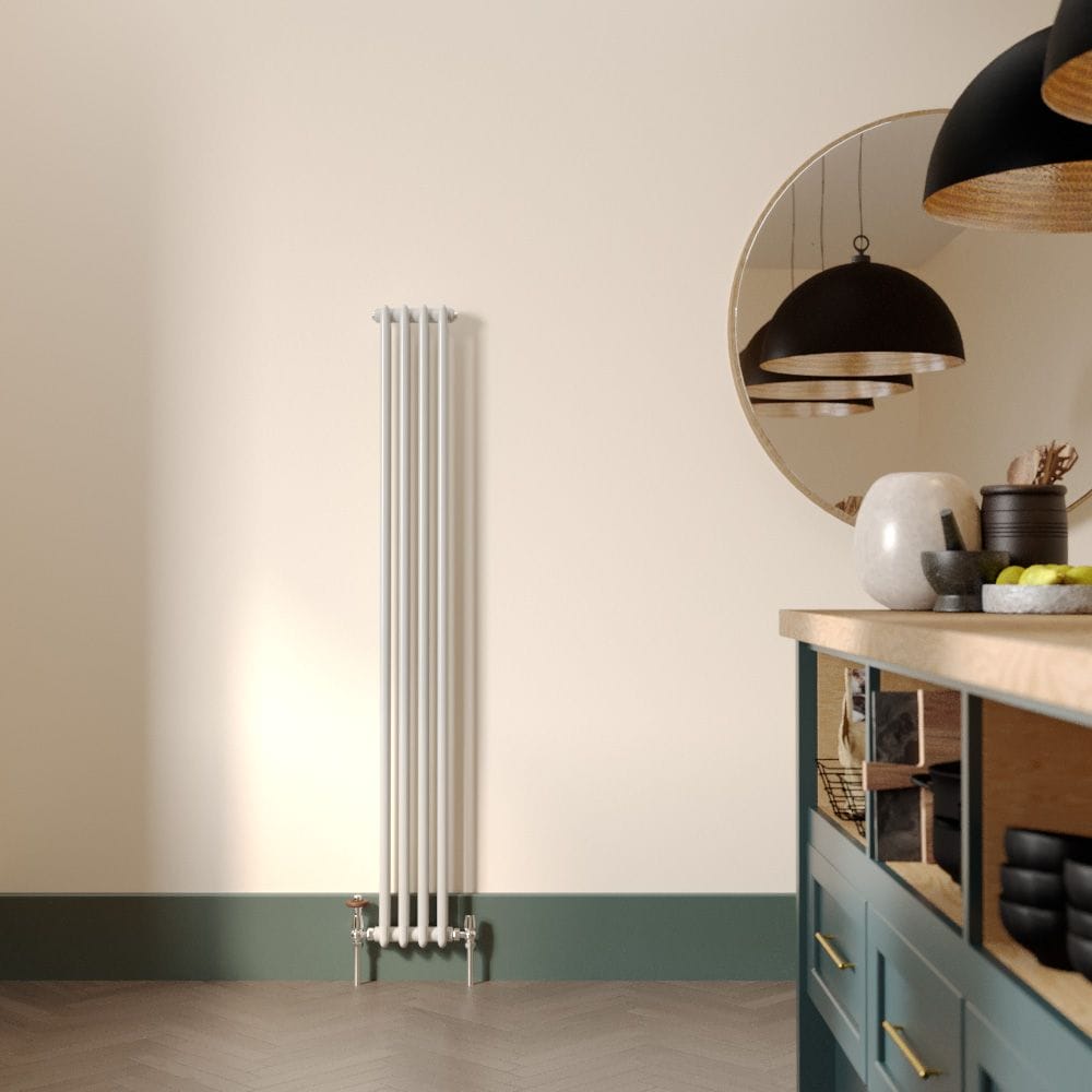 Milano Windsor - Vertical Double Column White Traditional Cast Iron Style Radiator - 1500mm x 200mm Milano Windsor - Vertical Double Column White Traditional Cast Iron Style Radiator - 1500mm x 200mm in a kitchen
