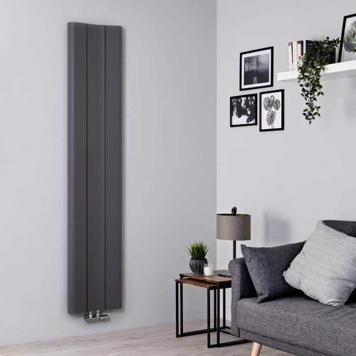 The high output vertical Milano Solis aluminium designer radiator in grey