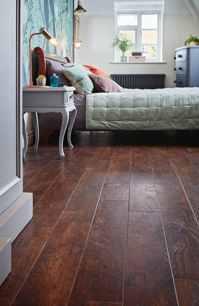 vintage style bedroom with wooden flooring