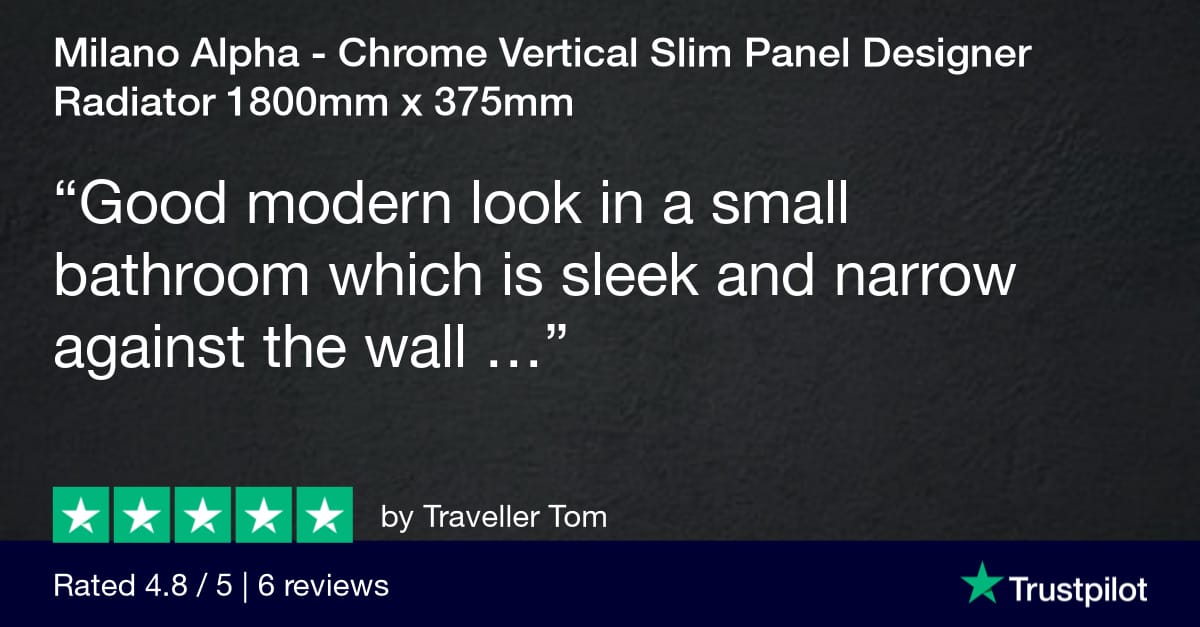 a Trustpilot review image for the milano alpha vertical mirrored radiator