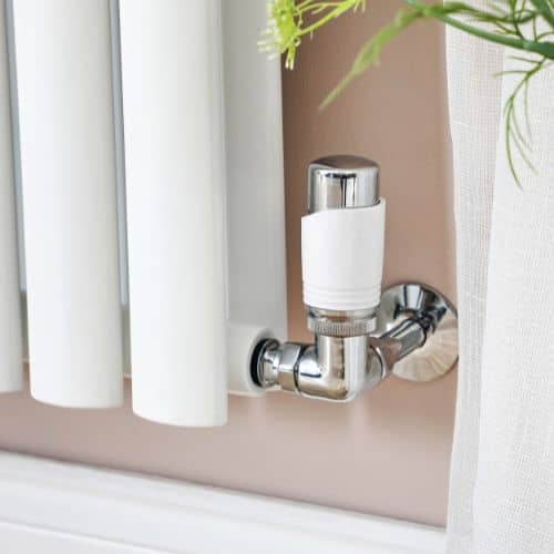 corner thermostatic radiator valve with a white head