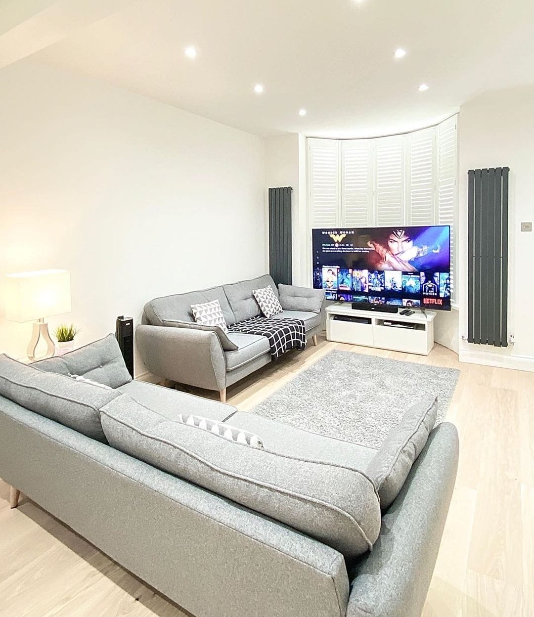 2 vertical radiators next to a tv