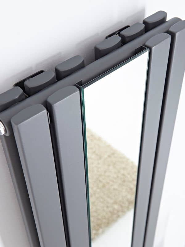 vertical designer radiator with a mirrror insert