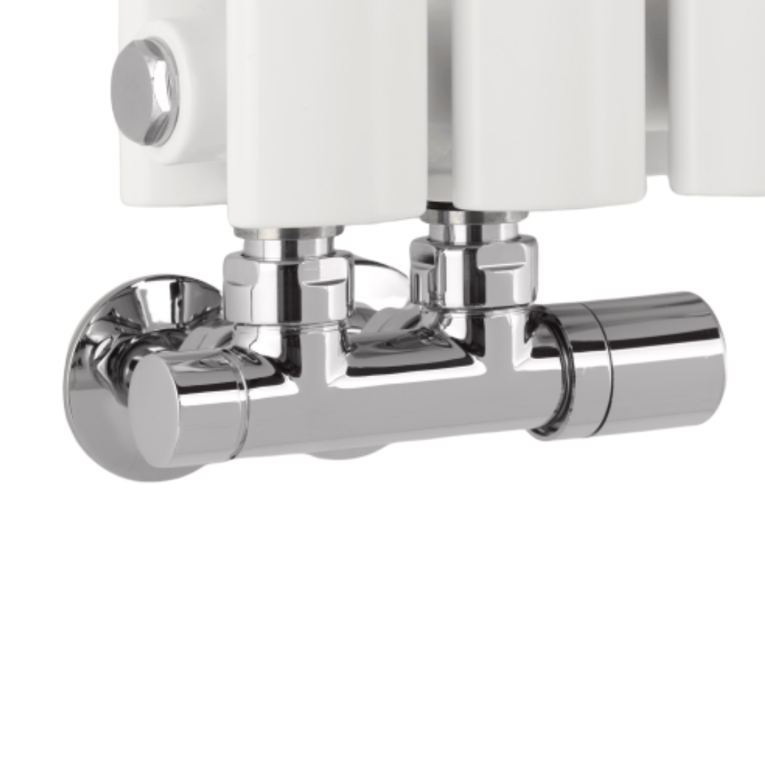 Untitled design (45) H-block radiator valves on a designer radiator