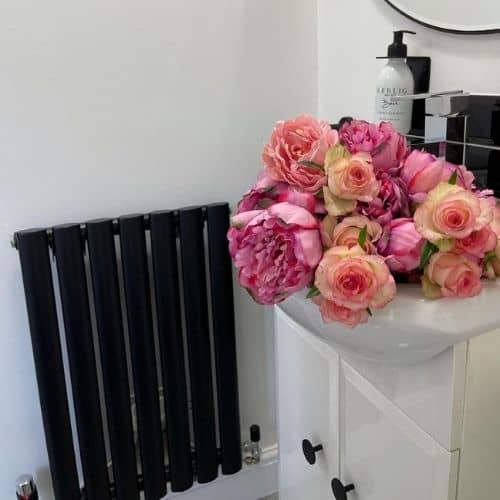 small black radiator in a cloakroom