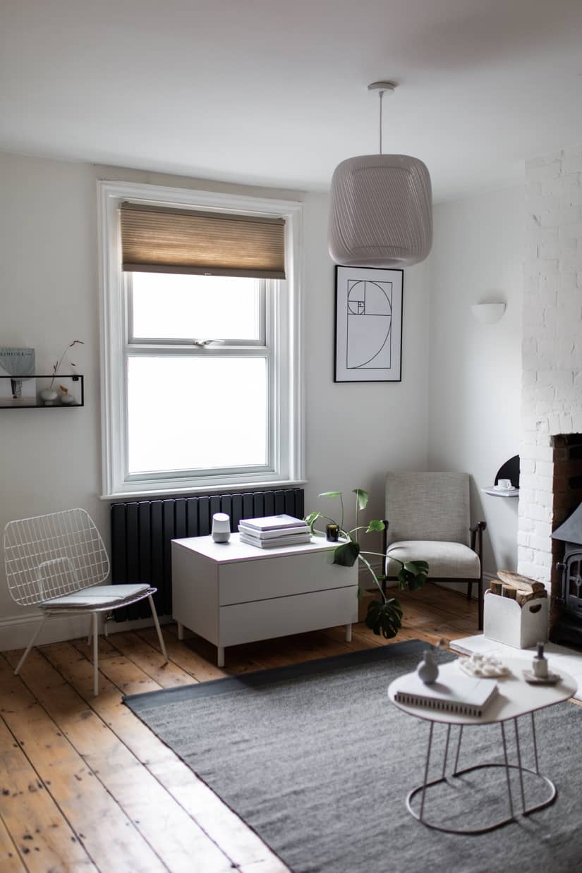 Designer radiator in a Nordic style living room