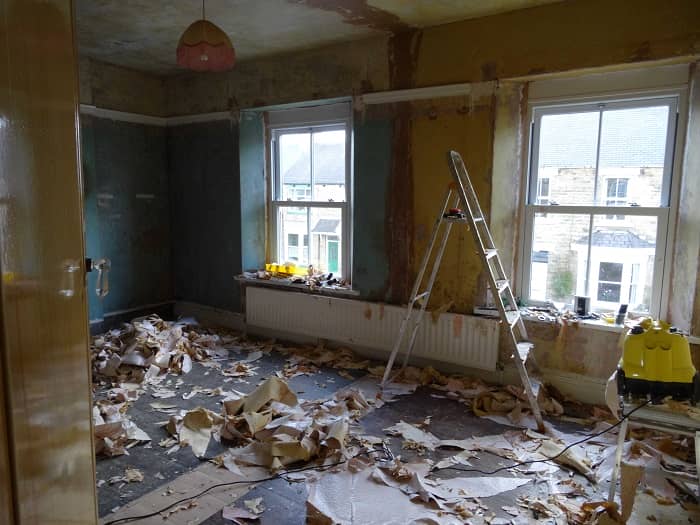 a room with a DIY renovations disaster