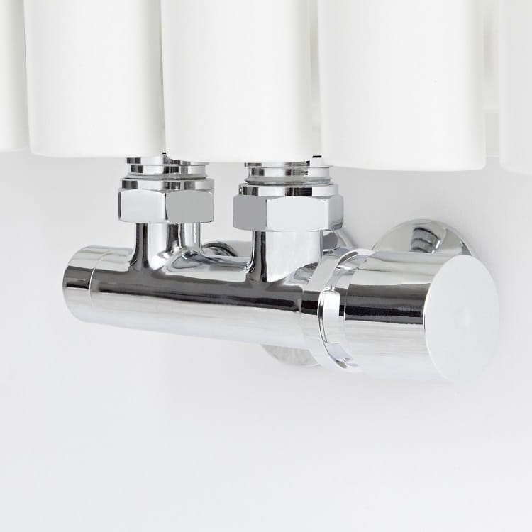 h-block middle connection radiator valve close up