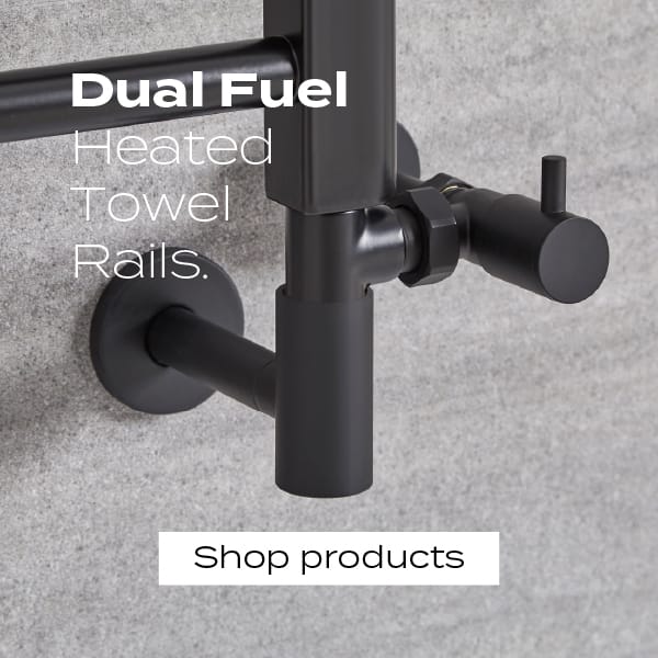 Close up of dual fuel towel radiator valve and element dual fuel heated towel rails banner