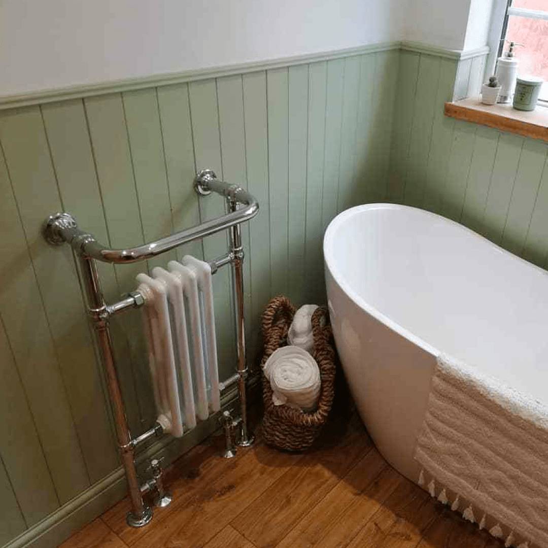 Milano Trent heated towel rail in a bathroom