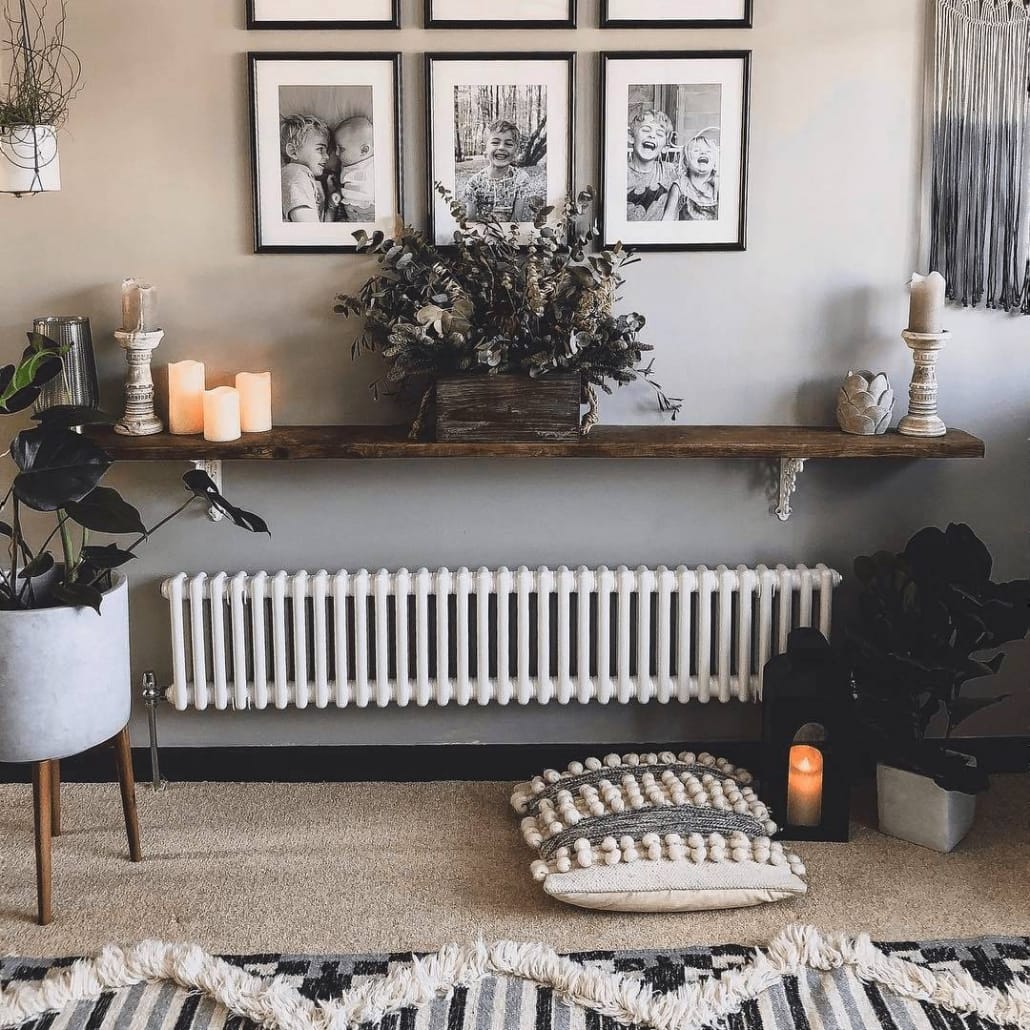 Low level Milano Windsor radiator under a shelf