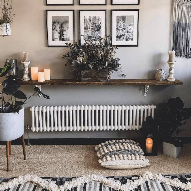 Low level Milano Windsor radiator under a shelf