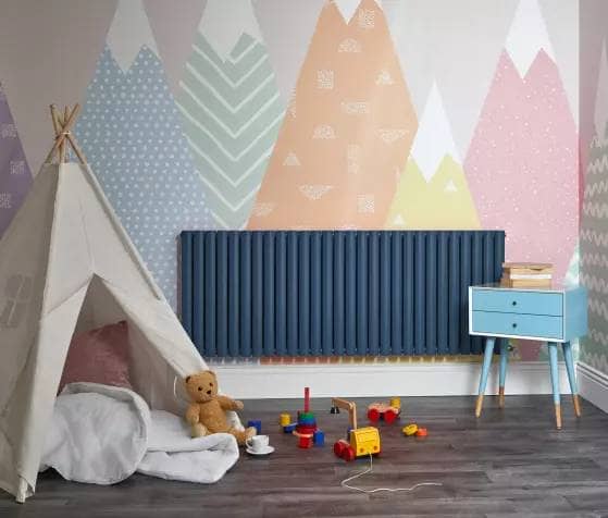 blue aruba radiator in a playroom