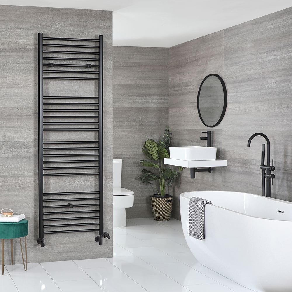 Milano Nero dual fuel straight black heated towel rail