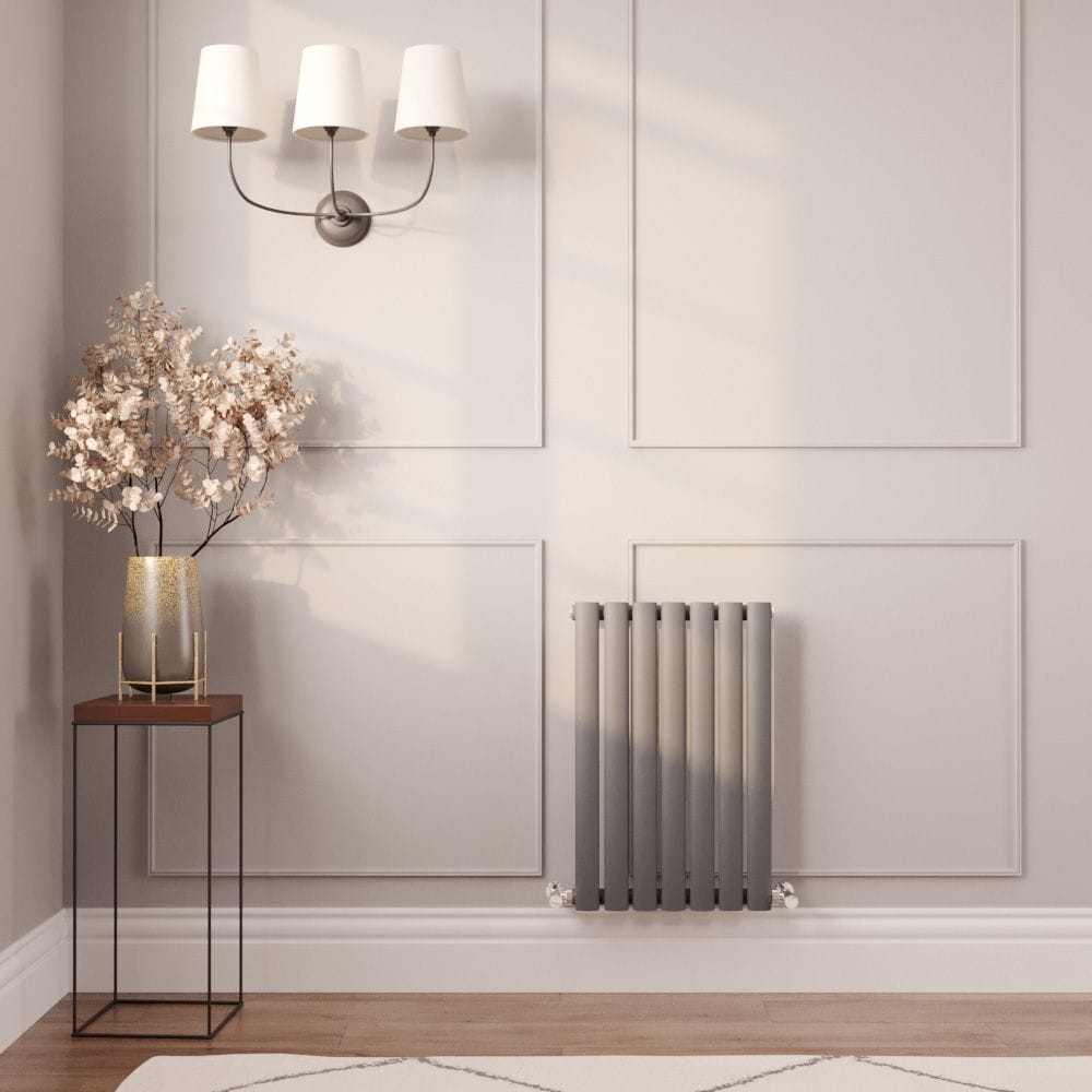 small Aruba radiator in a small living room Milano Aruba anthracite horizontal designer radiator 635mm x 413mm