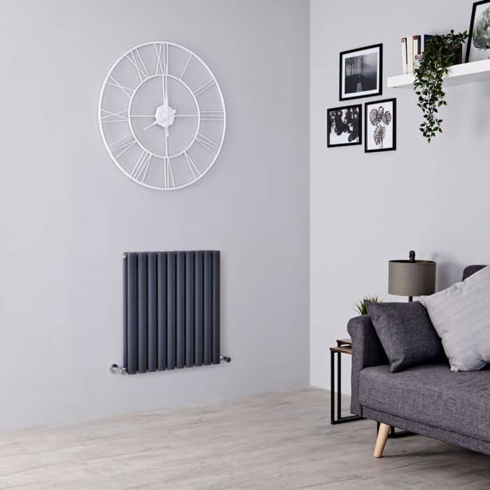 Milano Aruba designer radiator on a grey wall.