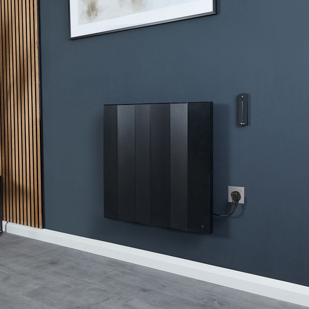 Milano Notus V black aluminium horizontal electric plug in designer radiator