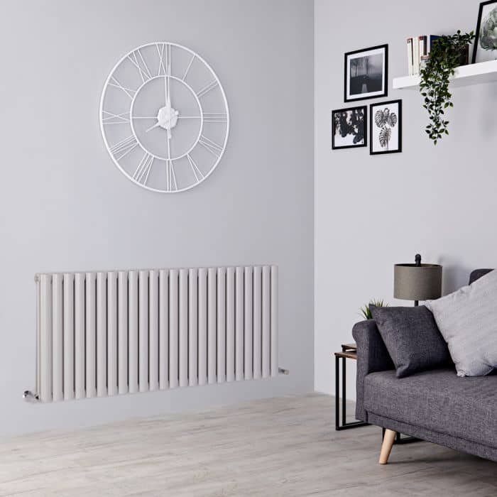 light grey radiator on a grey wall