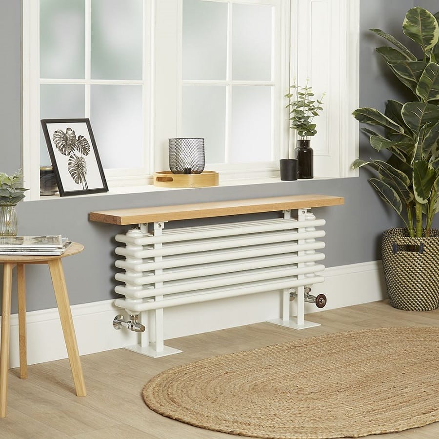 Milano Windsor horizontal white traditional cast iron style column bench radiator Milano Windsor horizontal white traditional cast iron style column bench radiator