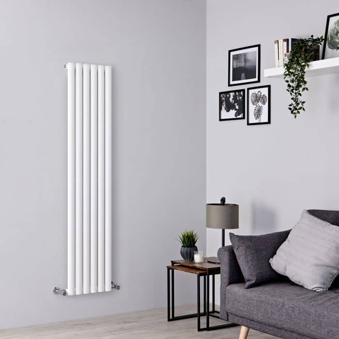 narrow vertical radiator in a small living room