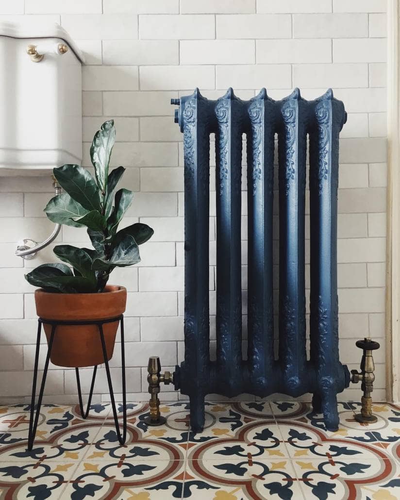 Navy blue cast iron radiator