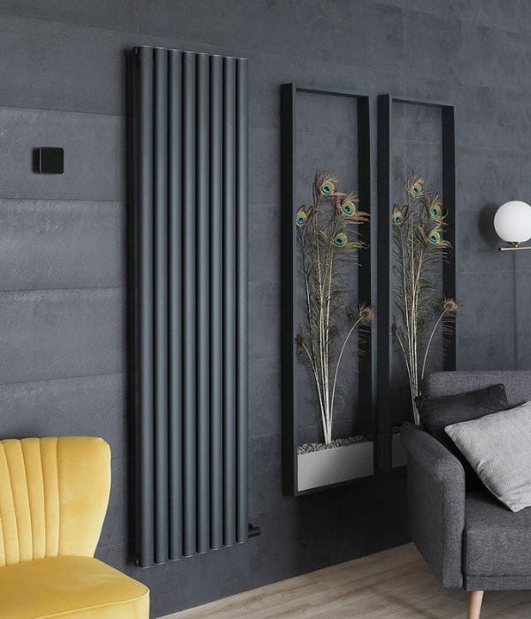milano aruba ardus dry heat electric radiator in a grey living room